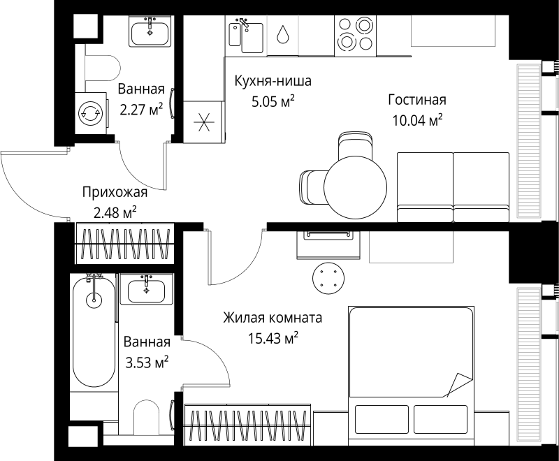 2 ккв (Евро) 38,8 м²