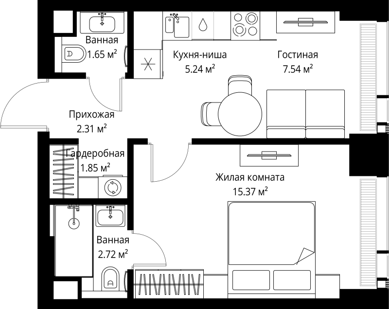 1 ккв 36,7 м²