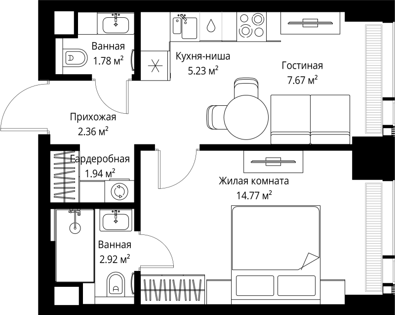 1 ккв 36,7 м²