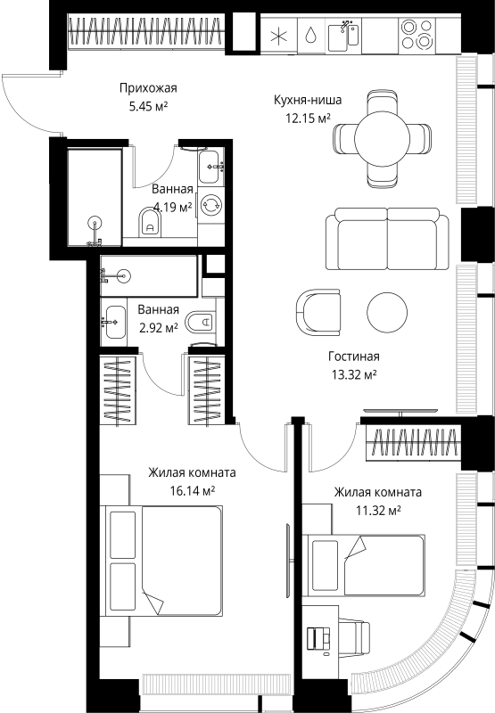 3 ккв (Евро) 65,5 м²