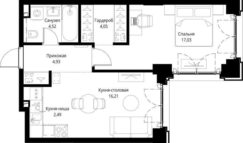 2 ккв (Евро) 49,2 м²