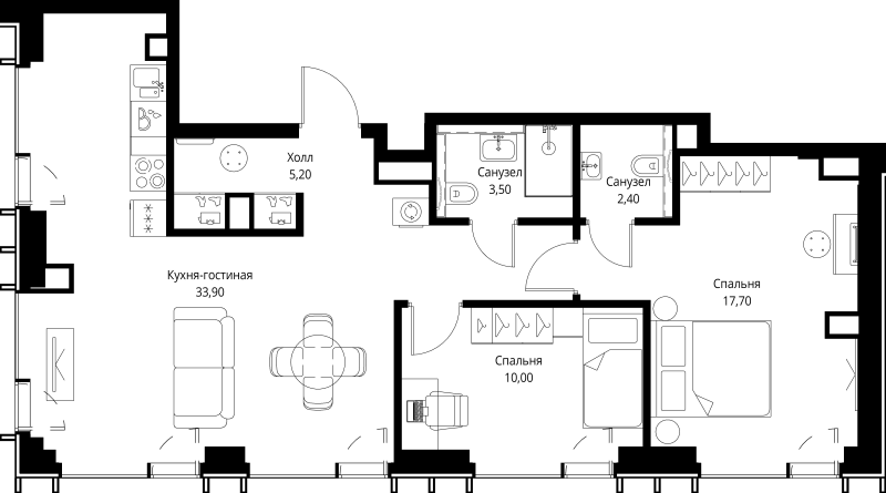 3 ккв (Евро) 74,3 м²