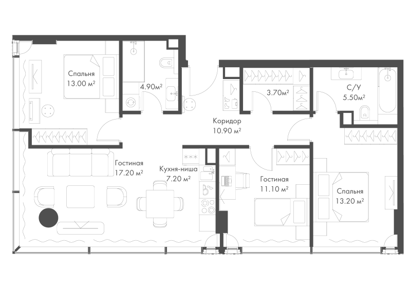 4 ккв (Евро) 86,7 м²