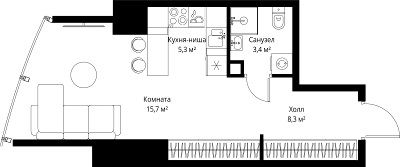 Студия 32,7 м²