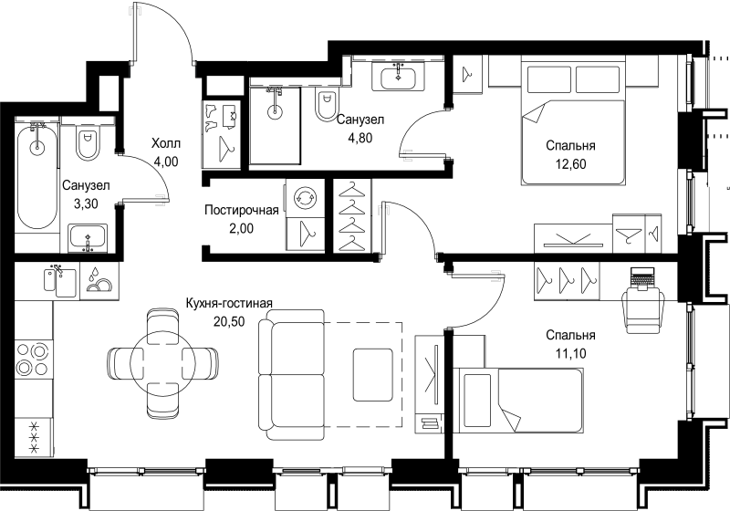 3 ккв (Евро) 58,4 м²