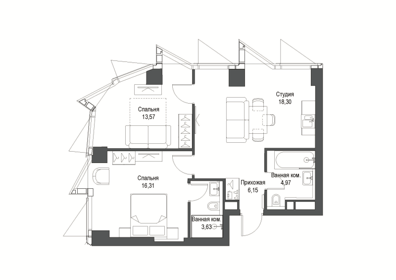 3 ккв (Евро) 63,3 м²