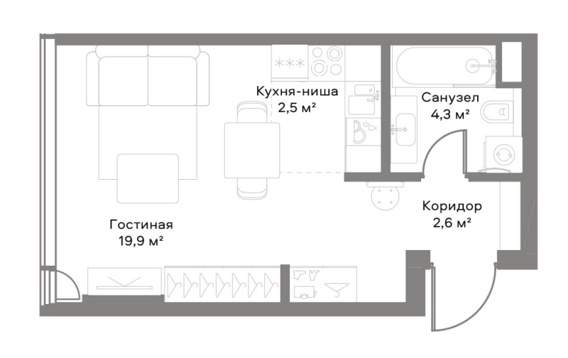 Студия 29,4 м²