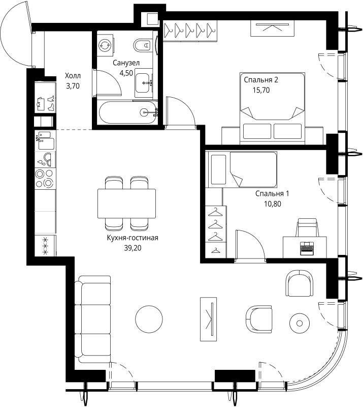 3 ккв (Евро) 73,9 м²