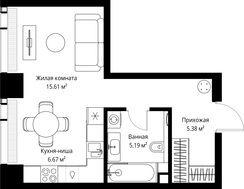 Студия 32,9 м²