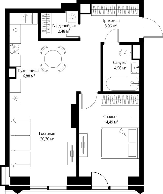 2 ккв (Евро) 57,7 м²