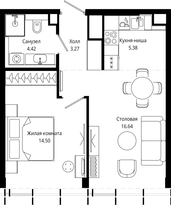 2 ккв (Евро) 44,1 м²