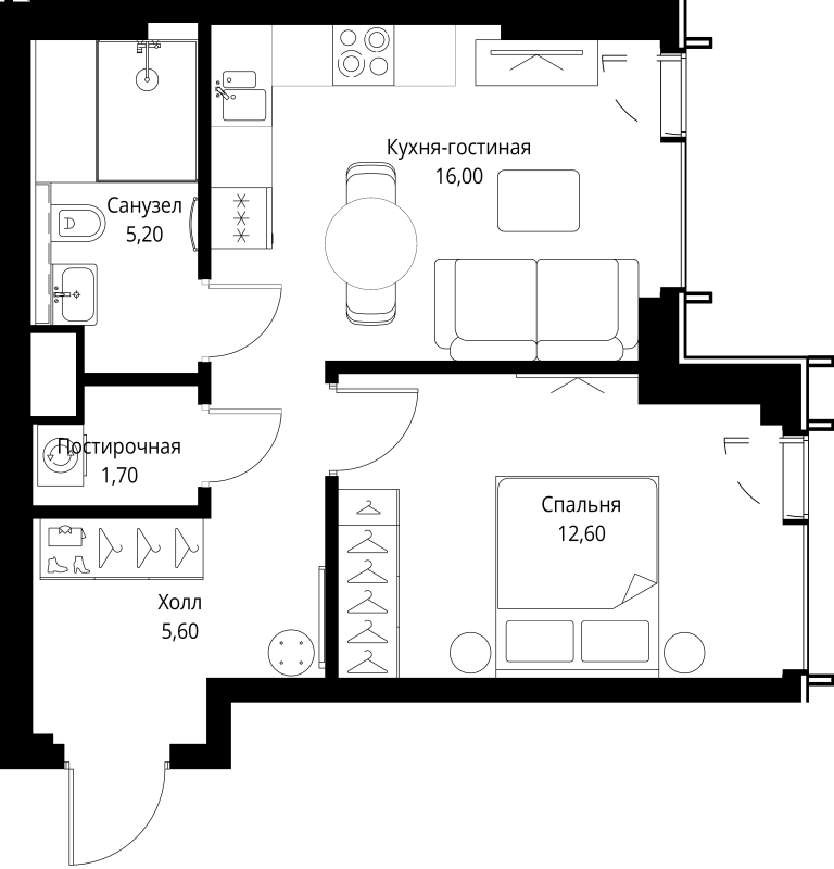2 ккв (Евро) 42,1 м²