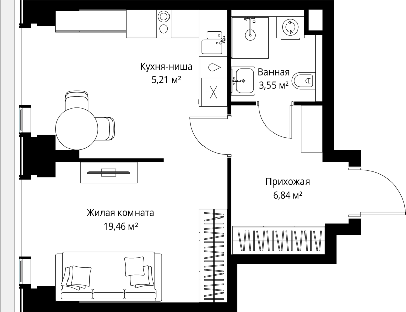 Студия 35,1 м²
