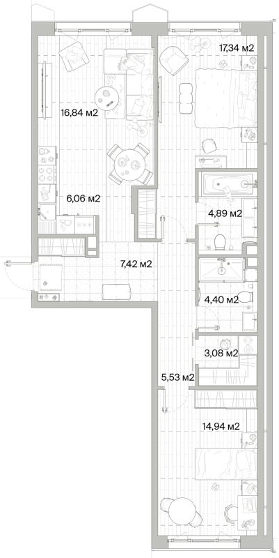 3 ккв (Евро) 80,5 м²