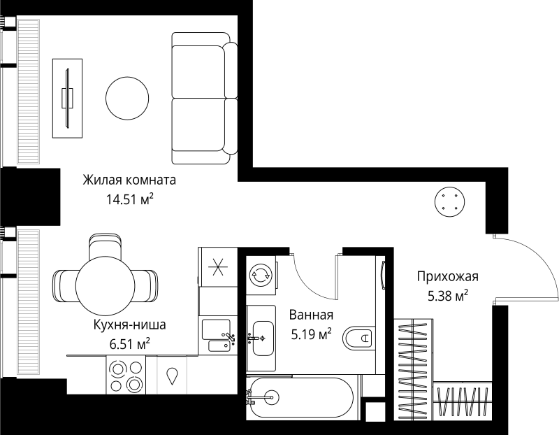 Студия 31,6 м²