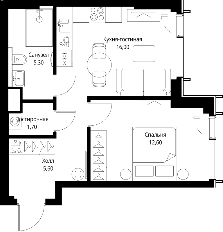 2 ккв (Евро) 42,2 м²