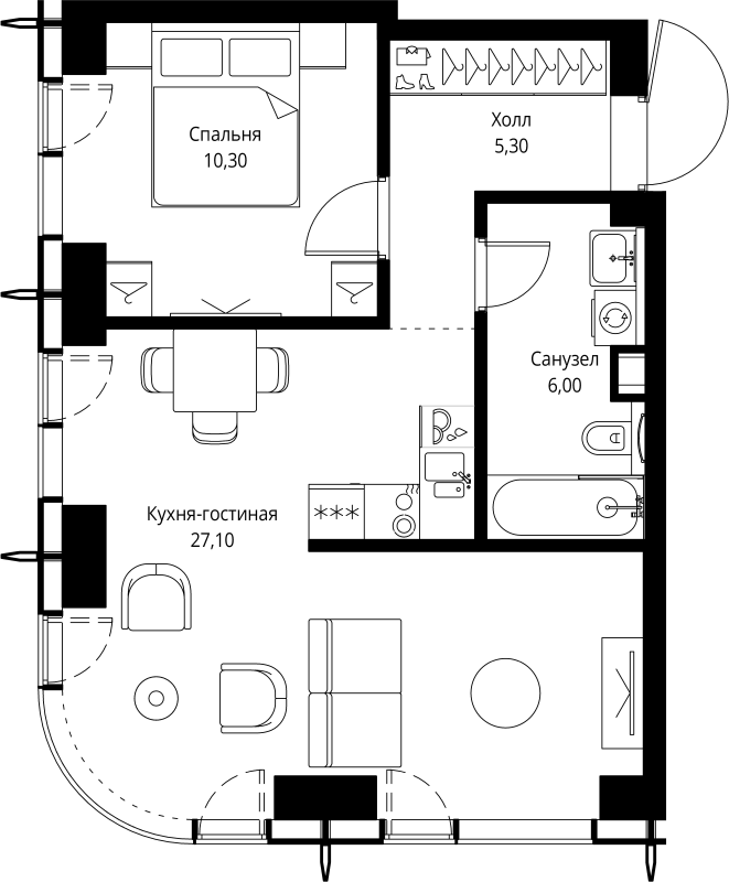2 ккв (Евро) 48,7 м²