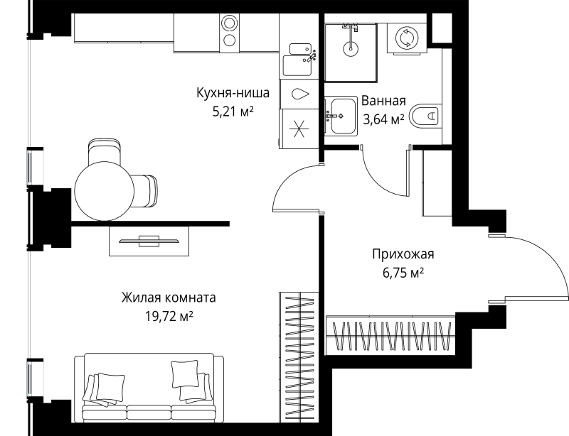 Студия 35,3 м²