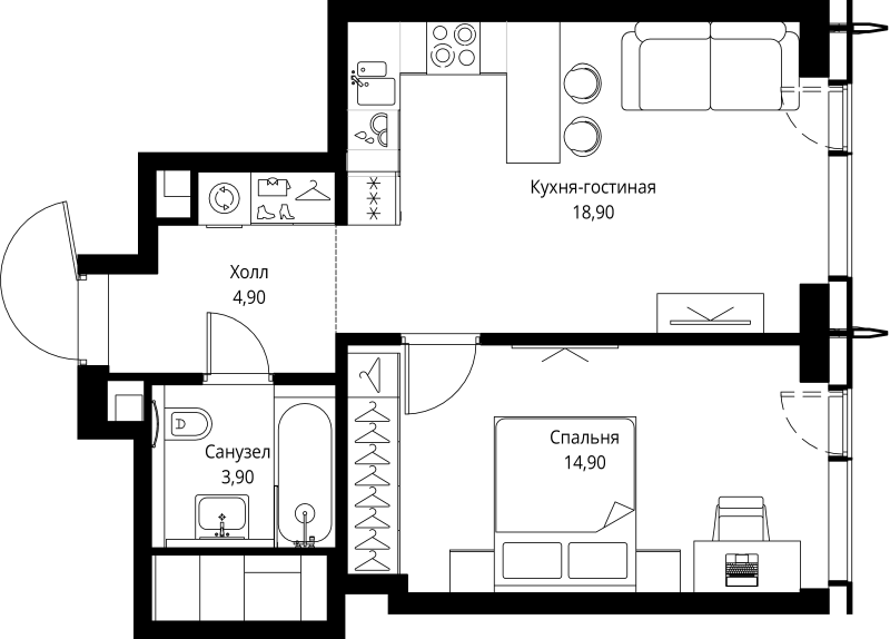 2 ккв (Евро) 42,6 м²
