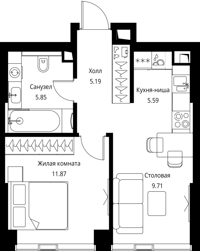 2 ккв (Евро) 38,2 м²