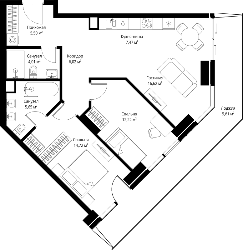3 ккв (Евро) 81,8 м²