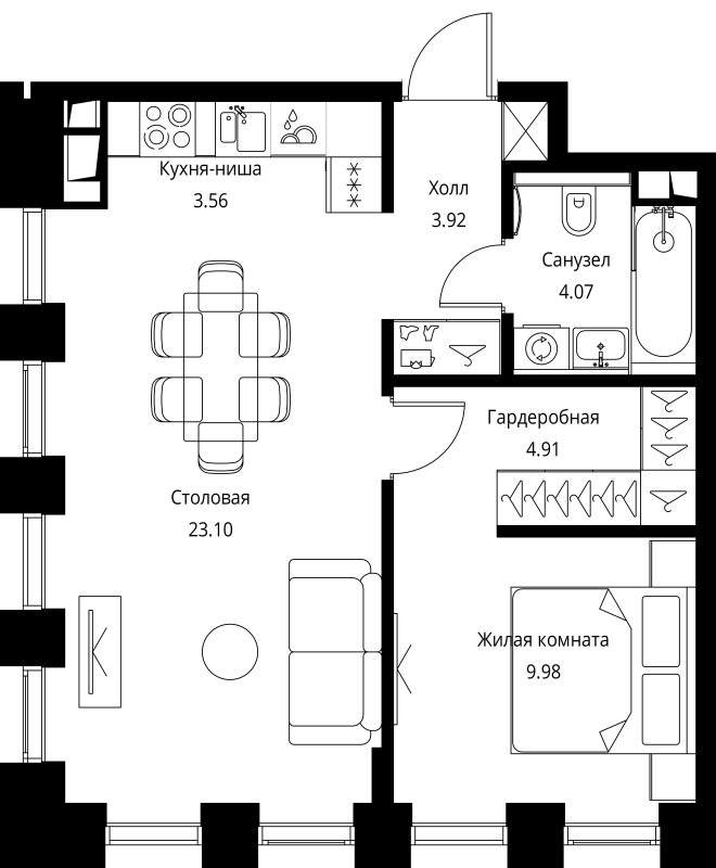 2 ккв (Евро) 49,5 м²