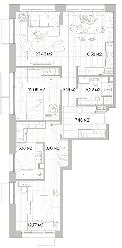 3 ккв (Евро) 84 м²
