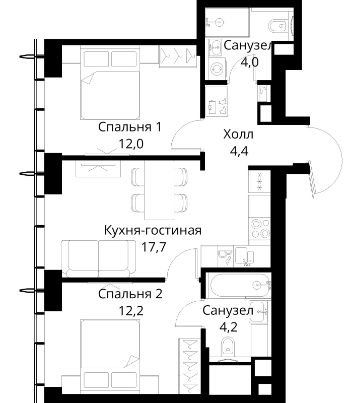 3 ккв (Евро) 54,5 м²