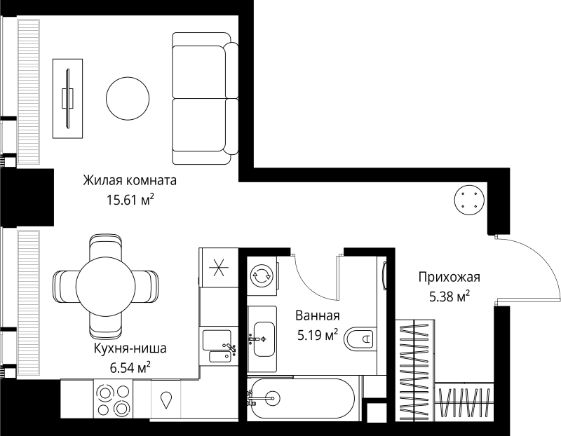 Студия 32,7 м²