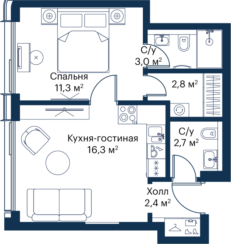 2 ккв (Евро) 38,4 м²