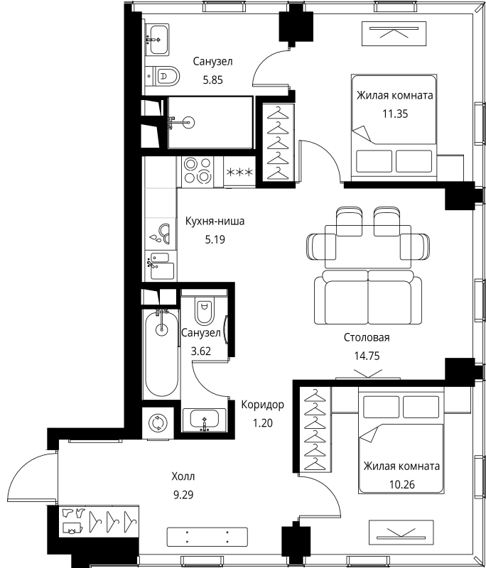 3 ккв (Евро) 61,5 м²