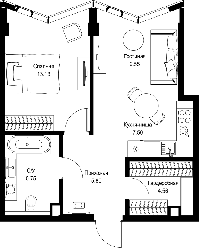 2 ккв (Евро) 46,3 м²