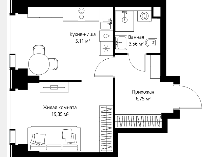 Студия 34,8 м²