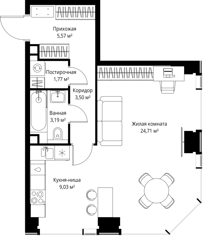 Студия 47,8 м²