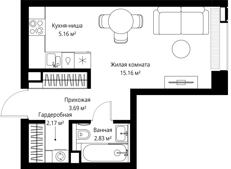 Студия 29 м²