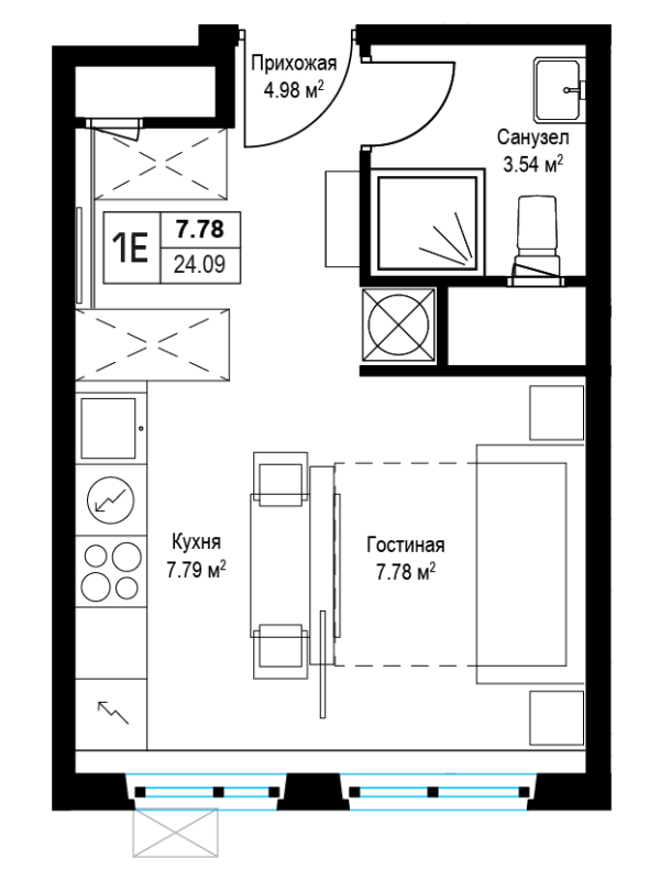Студия 24,1 м²