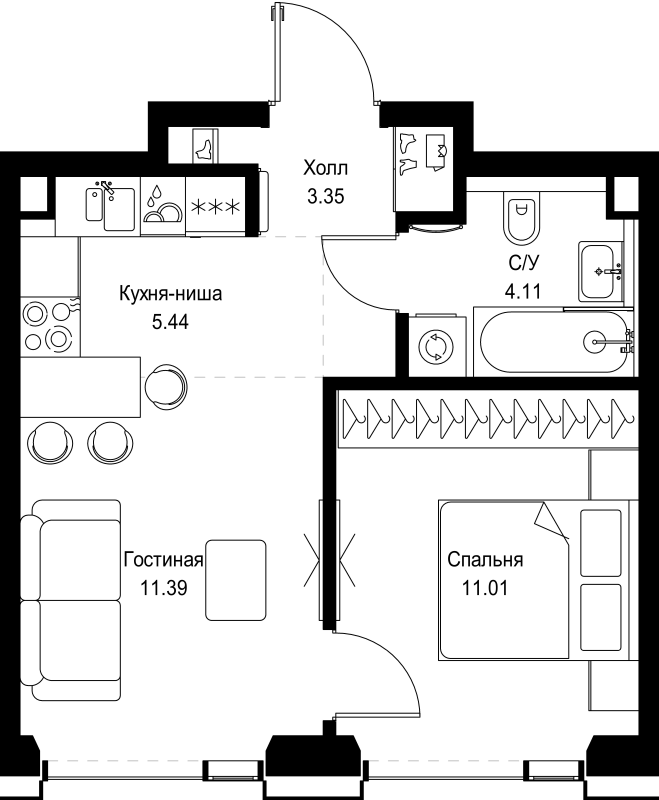 2 ккв (Евро) 35,3 м²