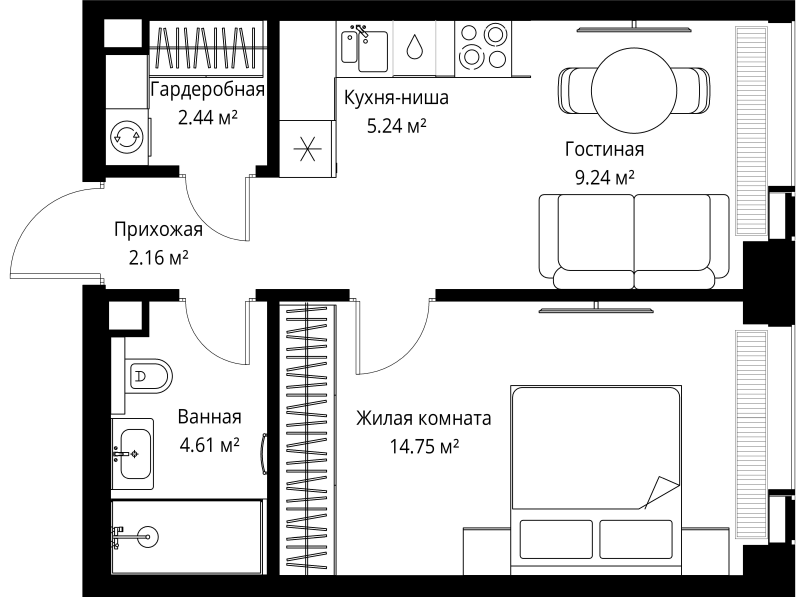 1 ккв 38,4 м²