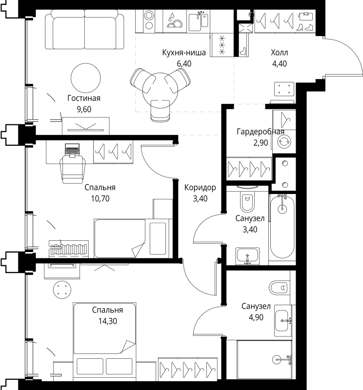 3 ккв (Евро) 60,6 м²