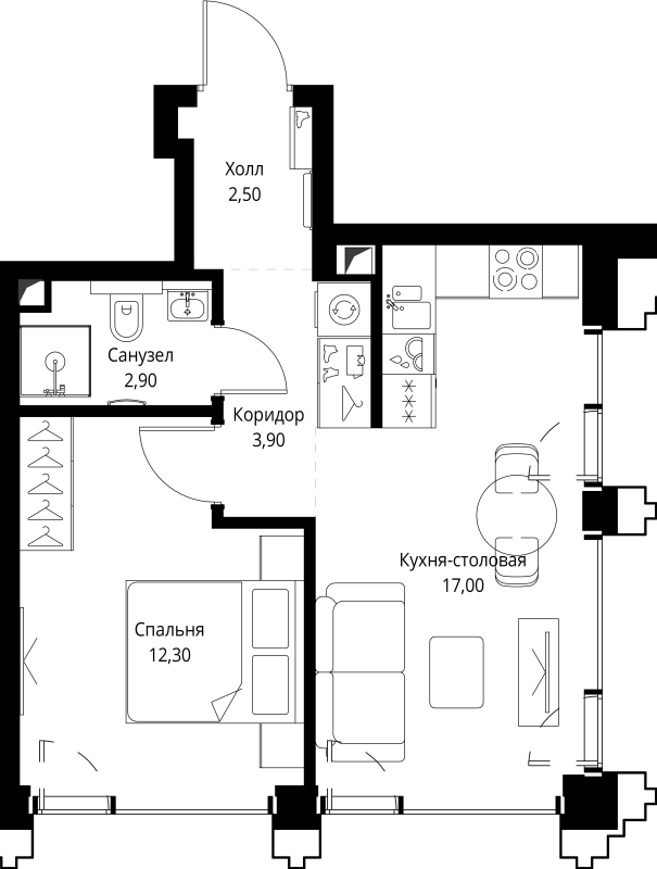2 ккв (Евро) 38,9 м²