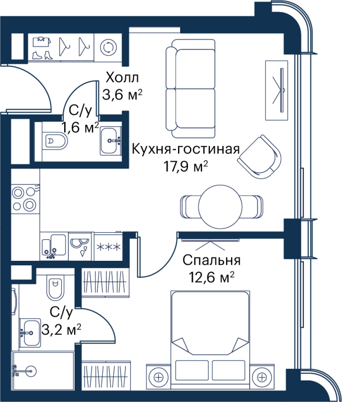 2 ккв (Евро) 38,9 м²