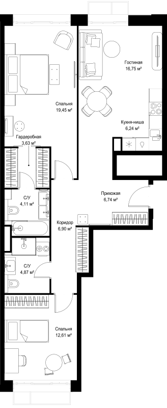 3 ккв (Евро) 81,3 м²