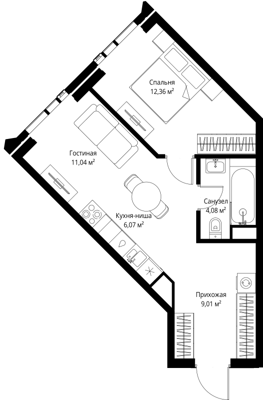 2 ккв (Евро) 42,6 м²