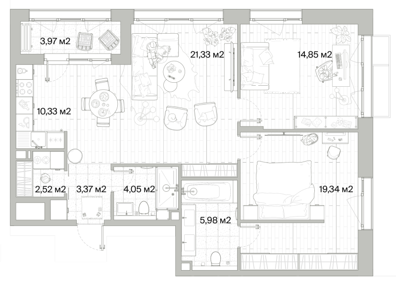 3 ккв (Евро) 83,8 м²