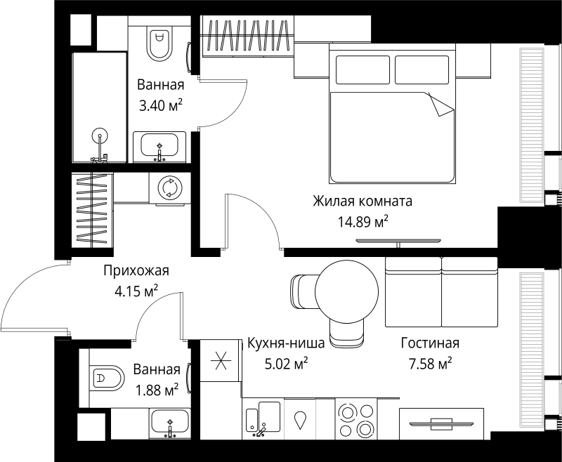 1 ккв 36,9 м²