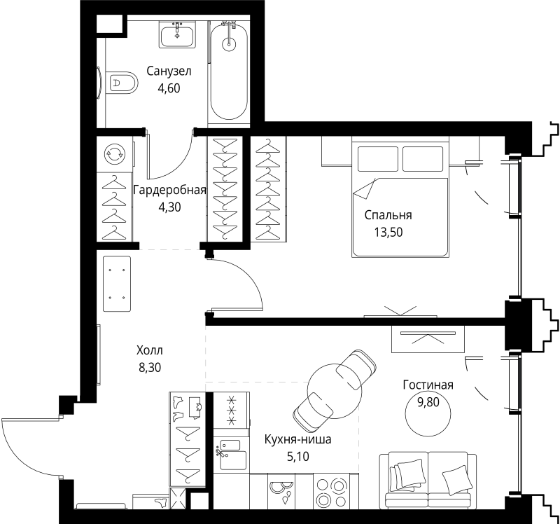 1 ккв 45,9 м²