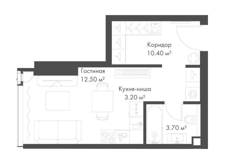 Студия 29,8 м²