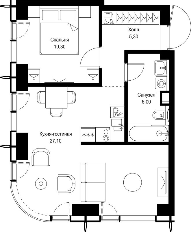 2 ккв (Евро) 48,7 м²