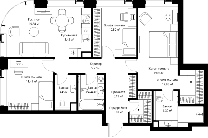 4 ккв (Евро) 90,3 м²