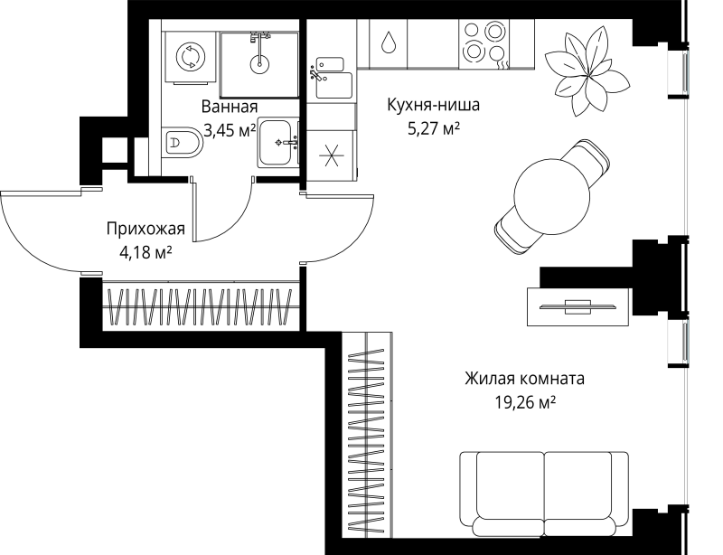 Студия 32,2 м²